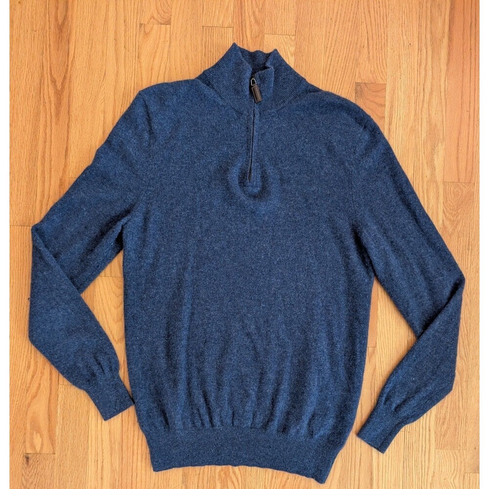 Christian LaCroix Cashmere Sweater Mens Medium Blue 2 Ply 1/4 Zip Pullover